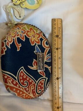 Spartina 449 Navy, Orange, Cream Floral Oval Coin Pouch